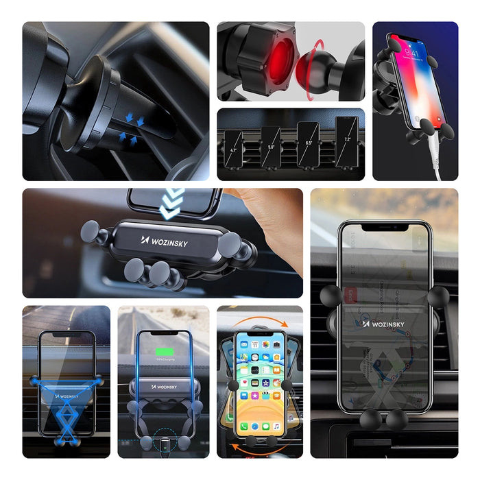 Wozinsky car phone holder gravity for ventilation grille black (WCH-05)