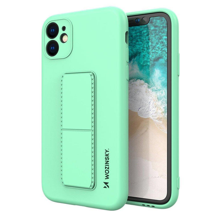 Wozinsky Kickstand Case iPhone 12 mini silicone case with stand mint