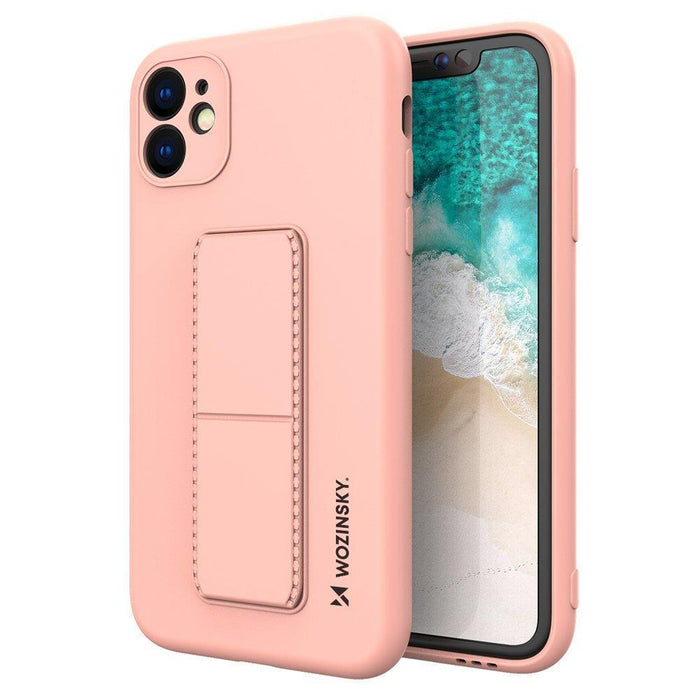 Wozinsky Kickstand Case iPhone 12 Pro Silicone Case with Stand Pink