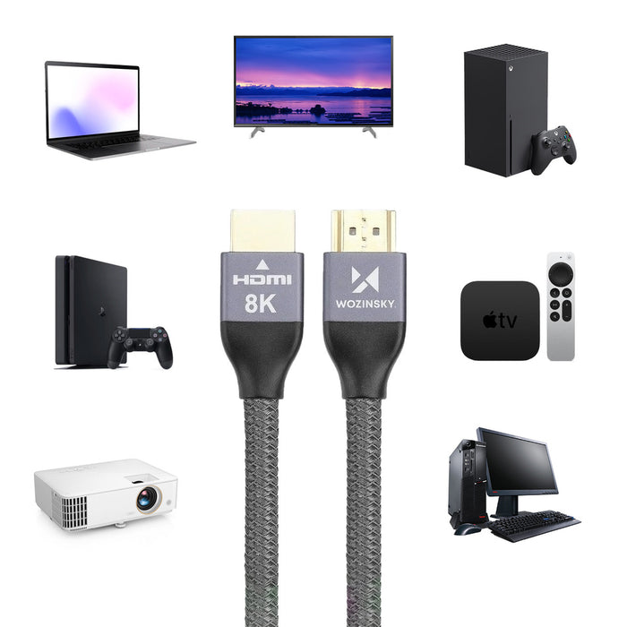 Wozinsky HDMI 2.1 Cable 8K 60 Hz 48 Gbps / 4K 120 Hz / 2K 144 Hz 1 m Silver (WHDMI-10)