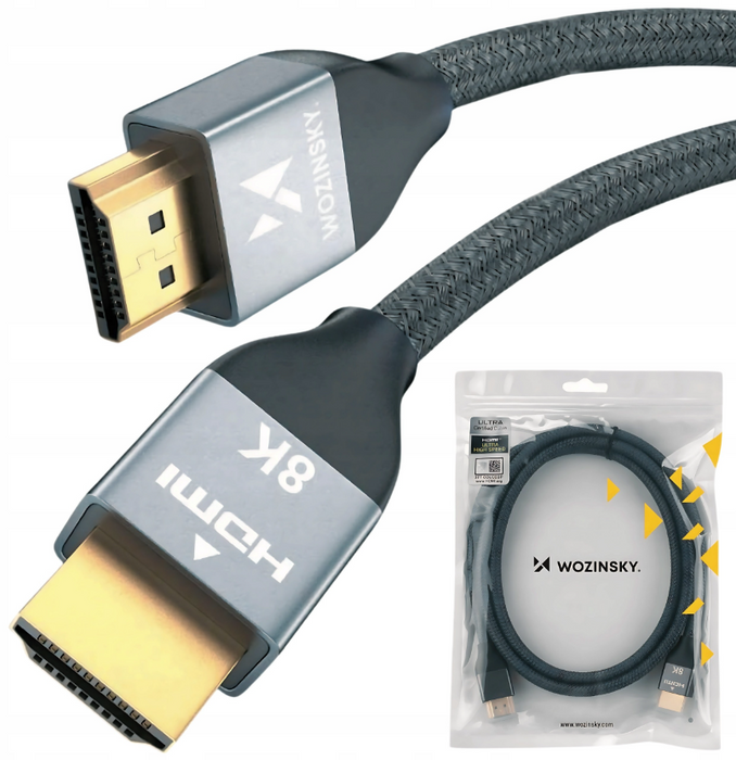 Wozinsky HDMI 2.1 Cable 8K 60 Hz 48 Gbps / 4K 120 Hz / 2K 144 Hz 5 m Silver (WHDMI-50)
