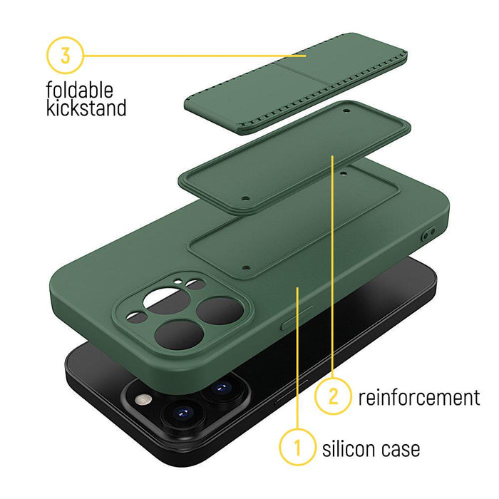 Wozinsky Kickstand Case silicone case with stand Samsung Galaxy A22 4G dark green