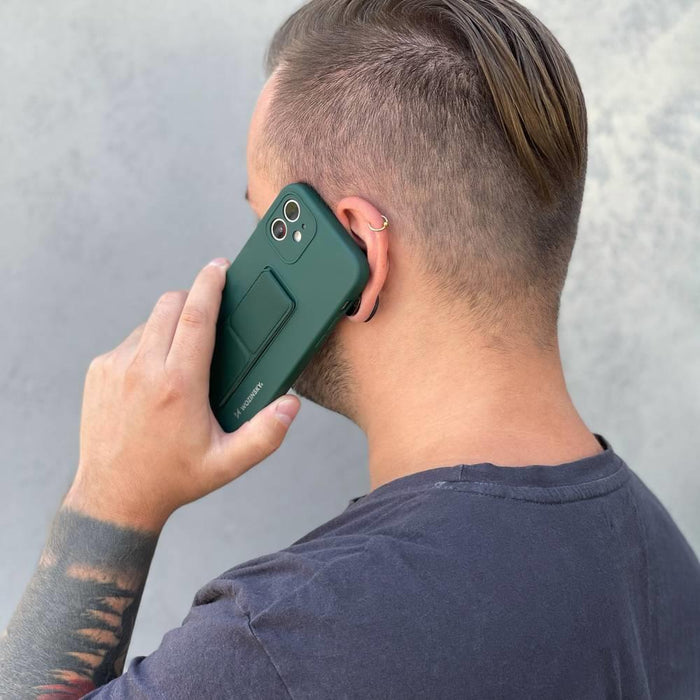 Wozinsky Kickstand Case silicone case with stand Samsung Galaxy A22 4G dark green