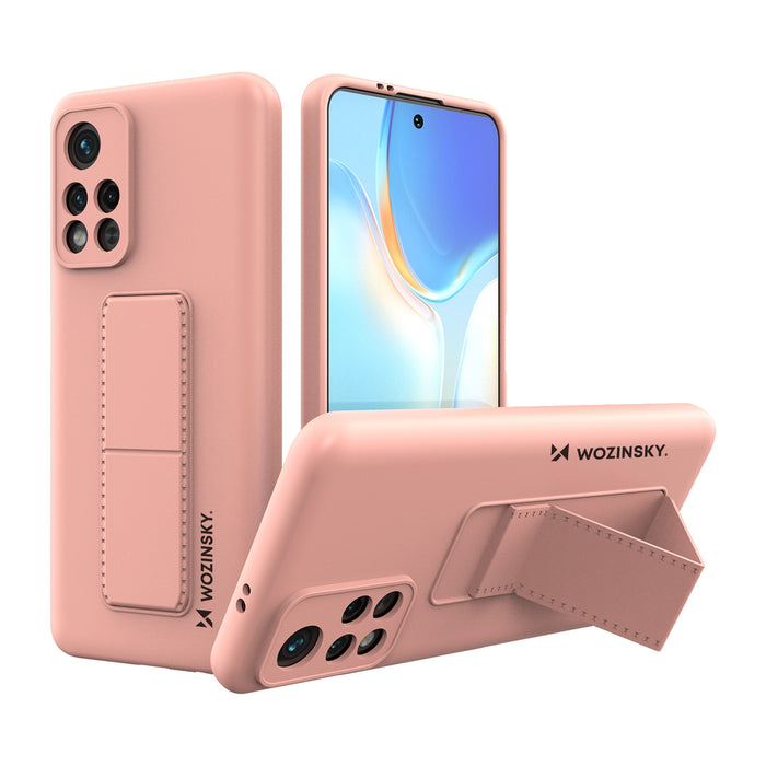 Wozinsky Kickstand Case silicone case with stand Xiaomi Poco M4 Pro 5G pink
