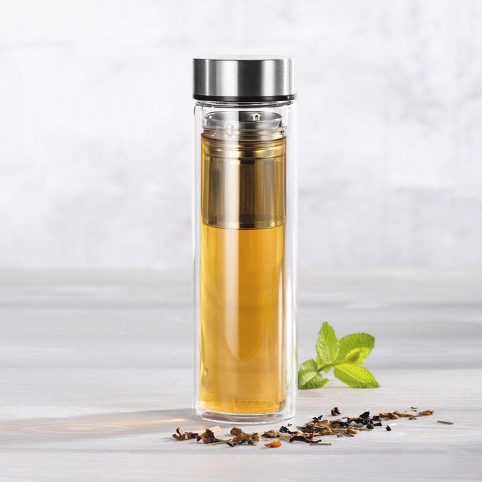 Xavax To Go Glass Bottle, 450 ml, Protective Case, Strainer
