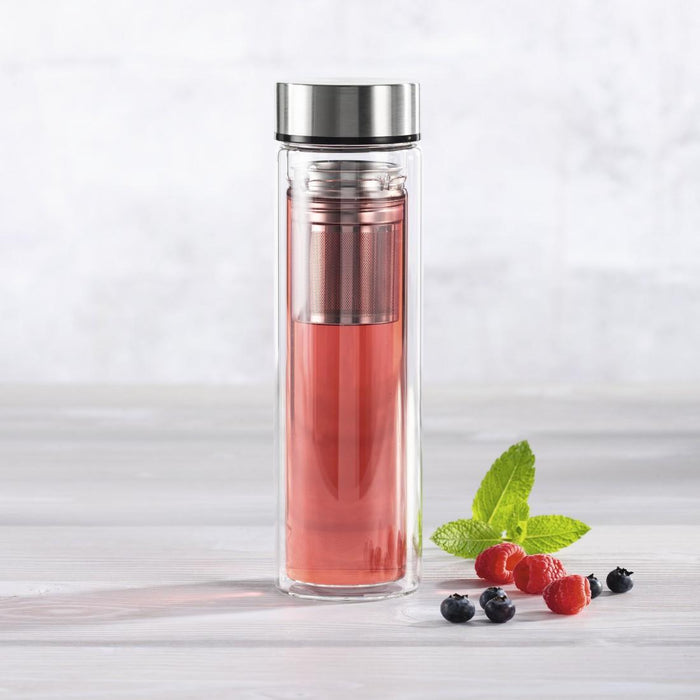 Xavax To Go Glass Bottle, 450 ml, Protective Case, Strainer