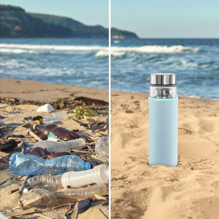 Xavax To Go Glass Bottle, 450 ml, Protective Case, Strainer