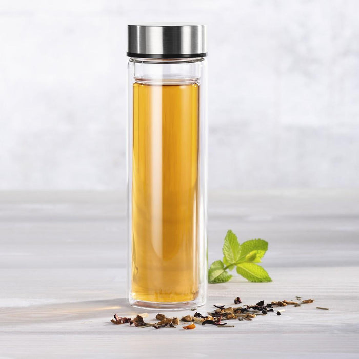 Xavax To Go Glass Bottle, 450 ml, Protective Case, Strainer
