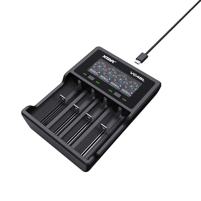 Battery charger XTAR VC4SL, 4 sockets, LCD display, USB, LiIon & NIMH, 18650, CR123, AA, AAA