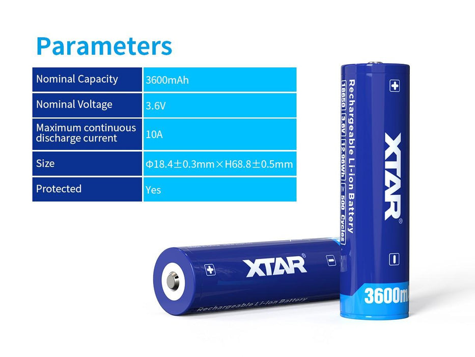 Rechargeable battery XTAR for flashlights 18650 with protection, 3600mAh, Li-ion