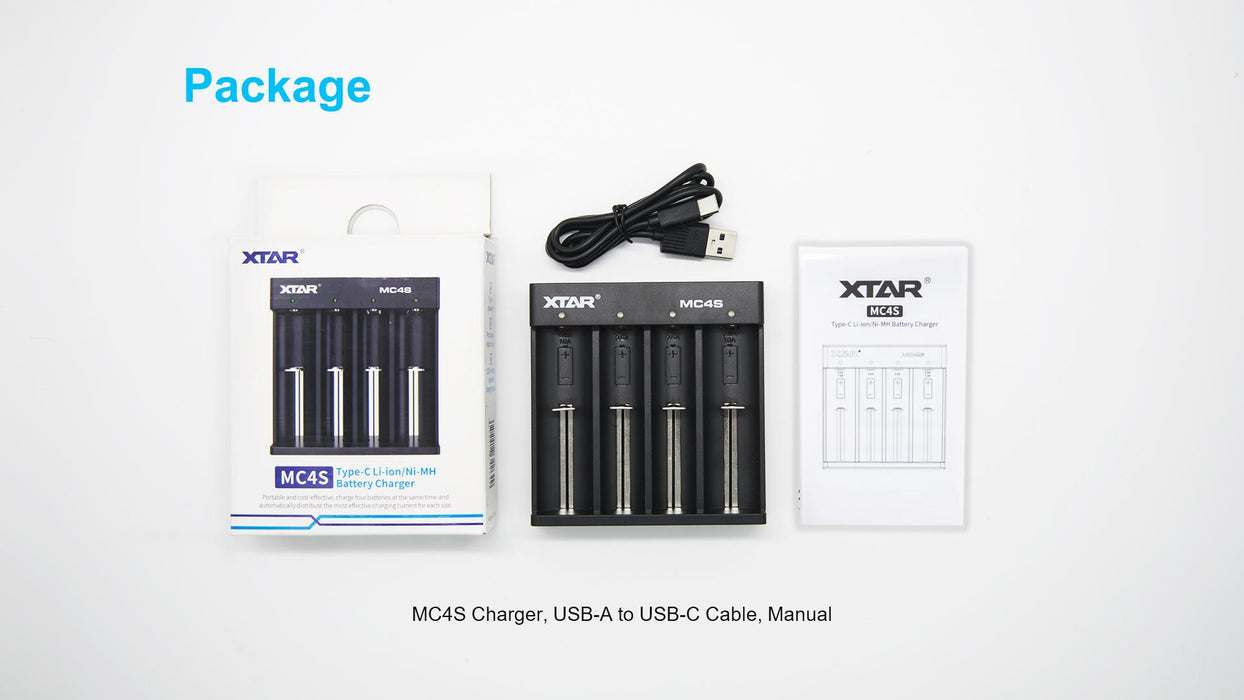 XTAR MC4S, USB Type-C, Universal Charger, LiIon & NIMH, 18650, CR123, AA, AAA