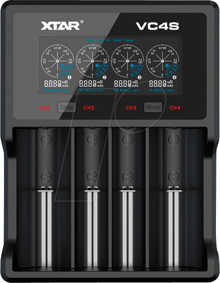 Battery charger XTAR VC4SL, 4 sockets, LCD display, USB, LiIon & NIMH, 18650, CR123, AA, AAA