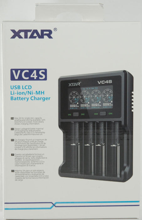 Battery charger XTAR VC4SL, 4 sockets, LCD display, USB, LiIon & NIMH, 18650, CR123, AA, AAA