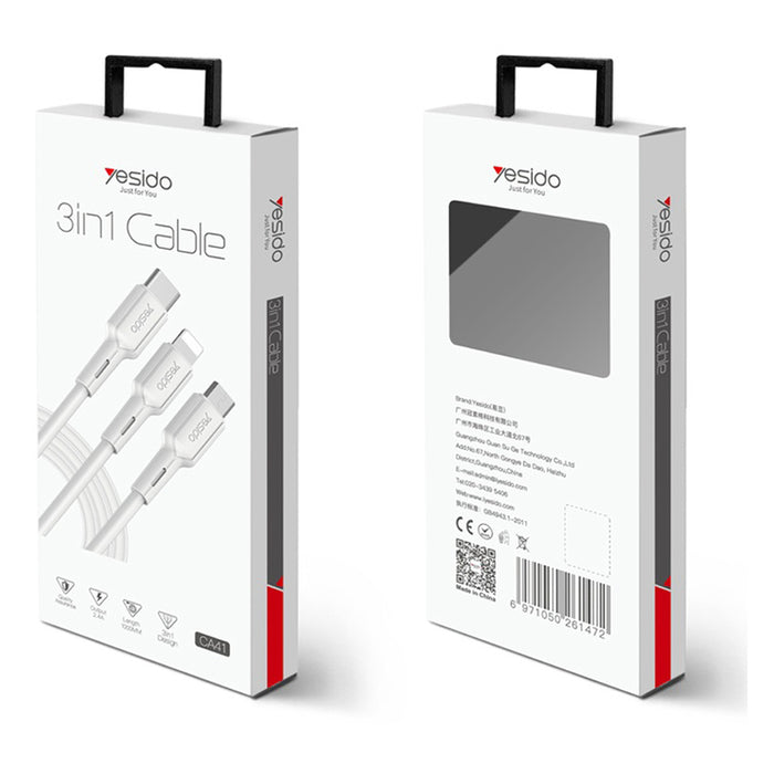 CABLE 3 IN 1 IPHONE / MICRO USB / USB-C YESIDO