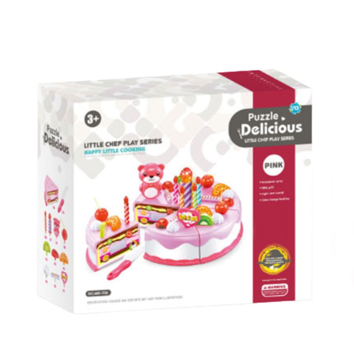 Paper Piece Cake with Lights and Candles Pink