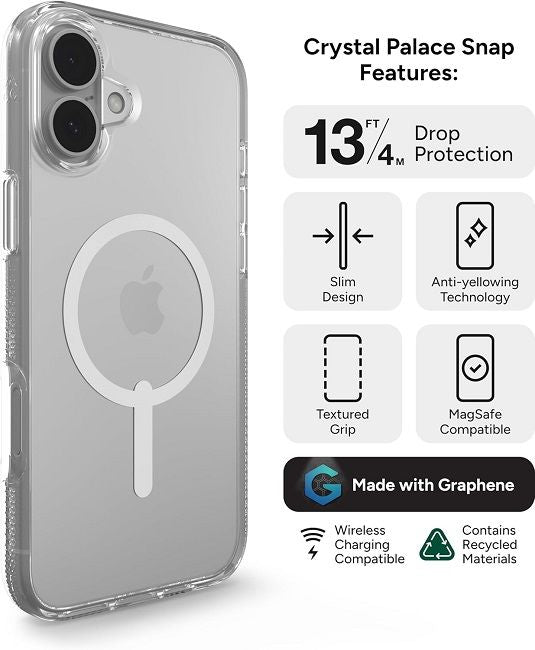 ZAGG Crystal Palace Snap MagSafe Case for iPhone 16 Plus - Clear