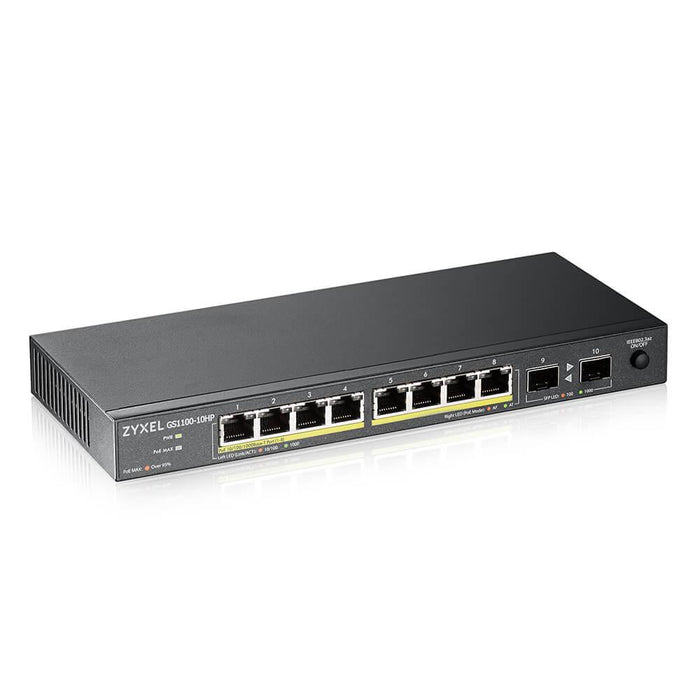 Switch ZYXEL GS1100-10HP, 8-port, Gigabit, PoE, 2xSFP