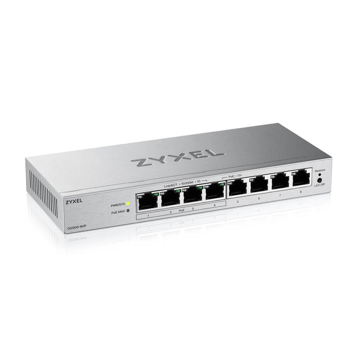 ZyXEL GS1200-8HP v3, 8 Port Gigabit PoE+ webmanaged Desktop Switch, 4x PoE, 68 Watt