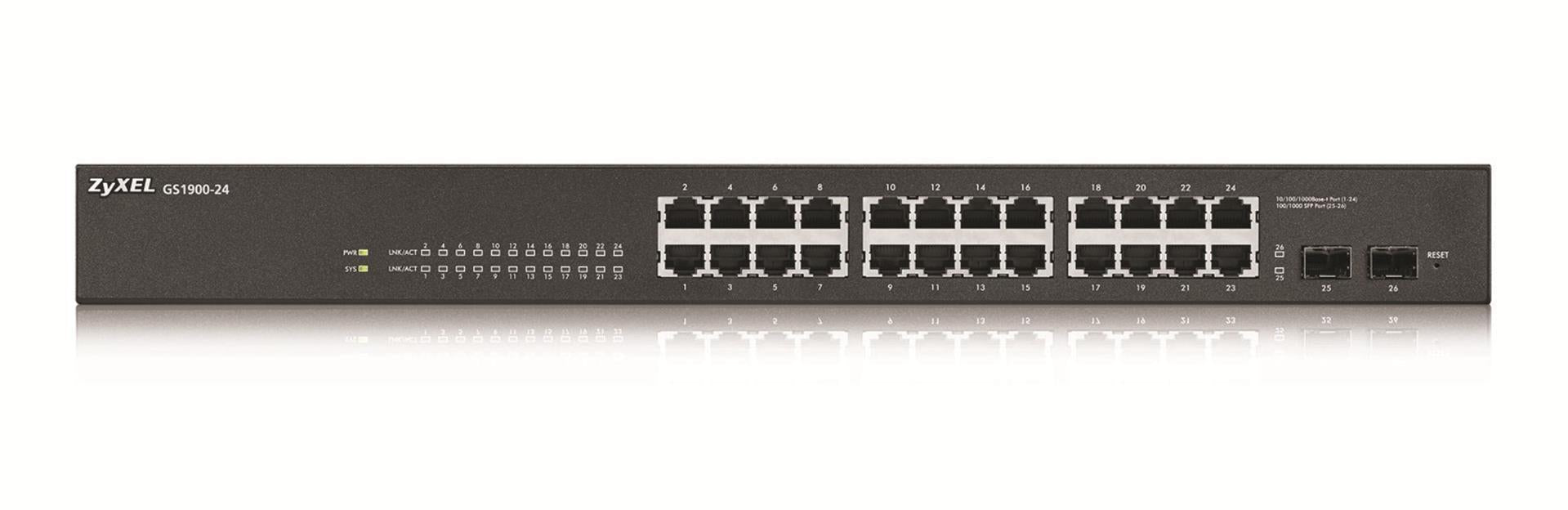 Switch ZYXEL GS1900-24, 24 port controllable, Gigabit, Installation in a cabinet