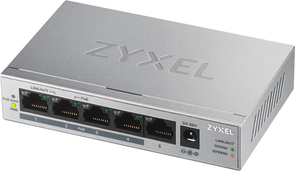 Switch ZyXEL GS1005-HP, 5-port gigabit unmanaged PoE+, 60W