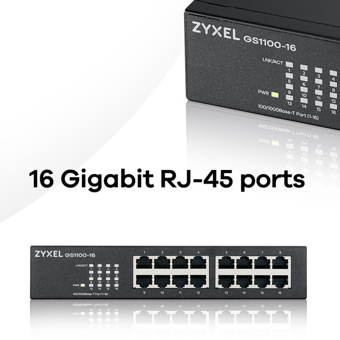 Switch ZYXEL GS1100-16, 16 ports, Gigabit, for mounting in a cabinet