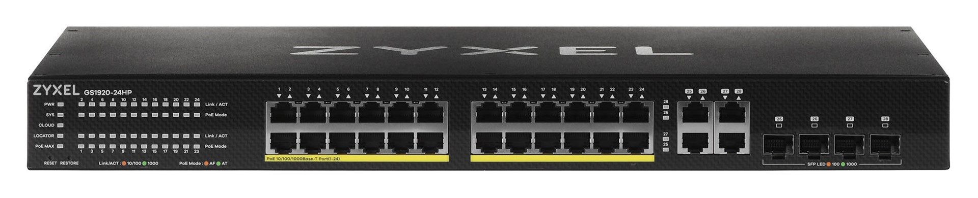 Switch ZYXEL GS1920-24HPV2, 24-port Gigabit Smart-Managed PoE, for mounting in a cabinet