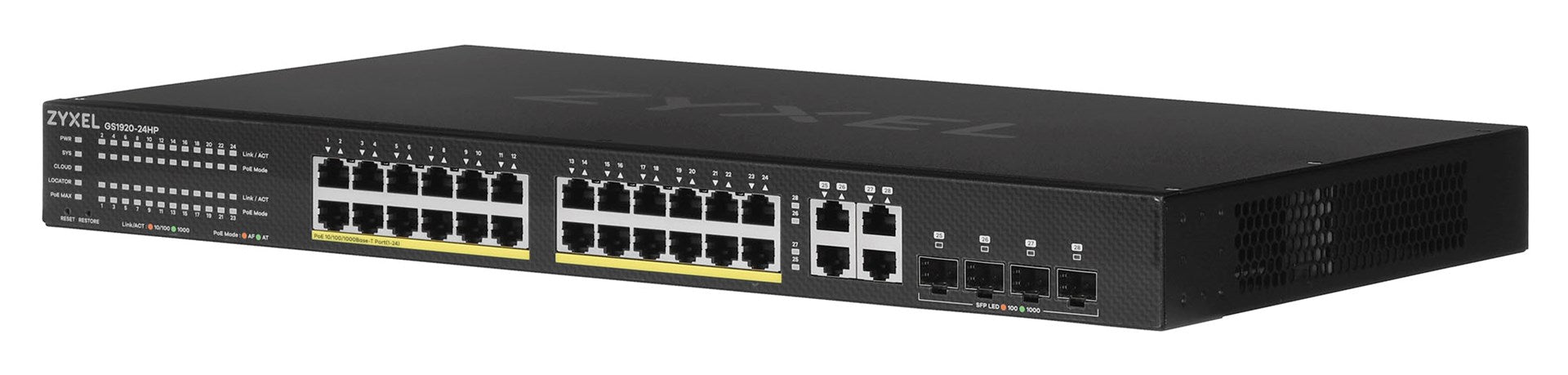 Switch ZYXEL GS1920-24HPV2, 24-port Gigabit Smart-Managed PoE, for mounting in a cabinet