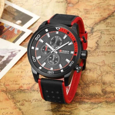 Men's waterproof quartz watch with leather strap CURREN 8250