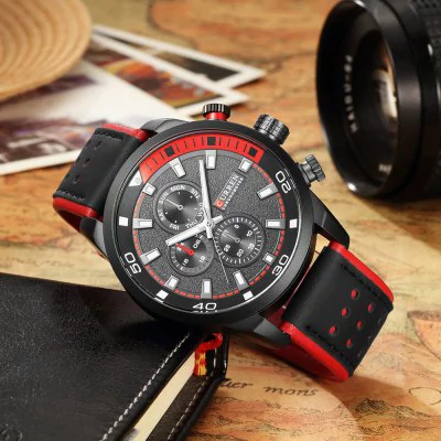 Men's waterproof quartz watch with leather strap CURREN 8250