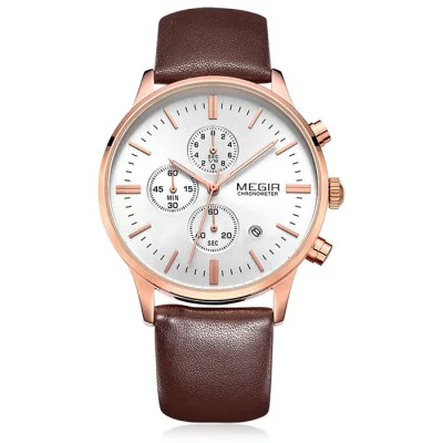 Men's waterproof quartz watch with leather strap MEGIR 2011