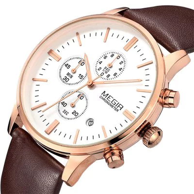 Men's waterproof quartz watch with leather strap MEGIR 2011