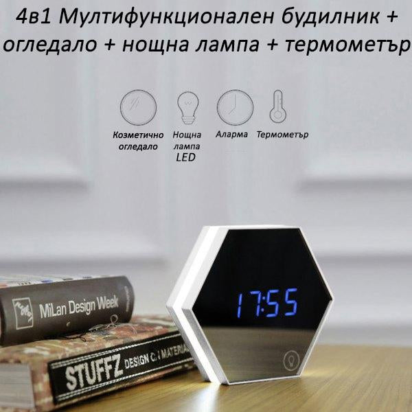 4in1 - Alarm clock, mirror, LED reading lamp and thermometer