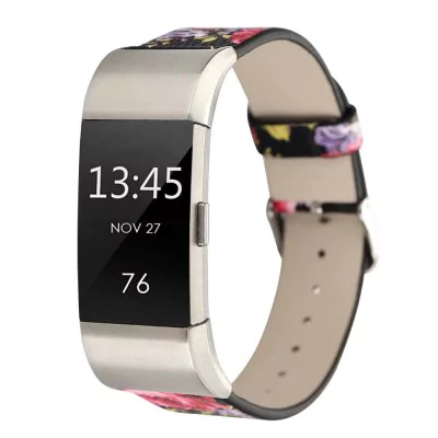 Leather strap with flowers for Fitbit / Fitbit Charge 2