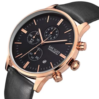 Men's waterproof quartz watch with leather strap MEGIR 2011