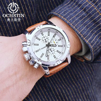 Men's waterproof quartz watch with leather strap OCHSTIN 075B