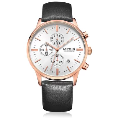 Men's waterproof quartz watch with leather strap MEGIR 2011