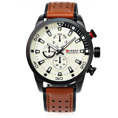 Men's waterproof quartz watch with leather strap CURREN 8250