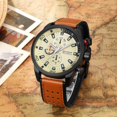 Men's waterproof quartz watch with leather strap CURREN 8250