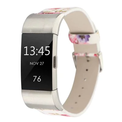 Leather strap with flowers for Fitbit / Fitbit Charge 2