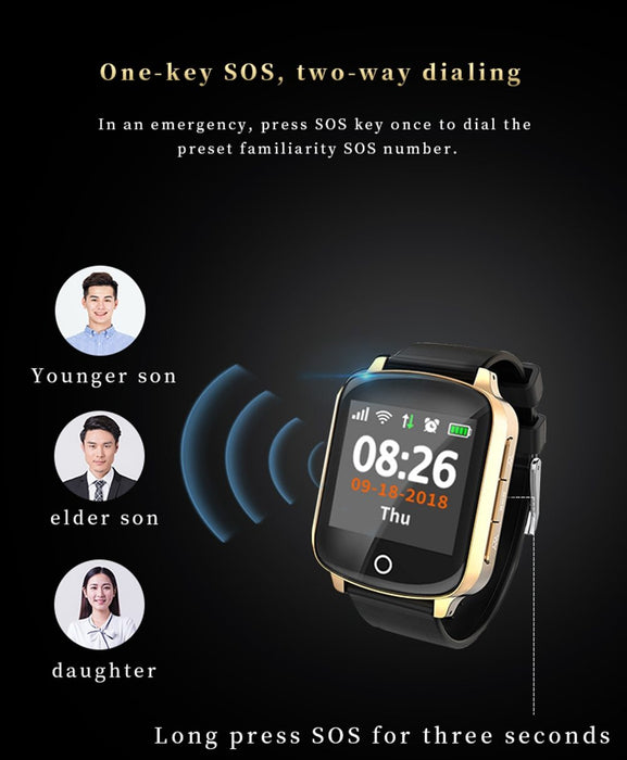 Smart watch elderly D200 screen with 1.54 '', SIM card, GPS tracking, SOS calls, pulse, blood pressure, alarm falling