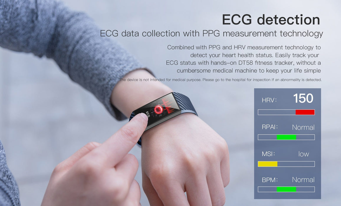 Fitness smart bracelet F98 1.14 a large display, monitor pulse, ECG graph blood pressure, IP68 waterproof