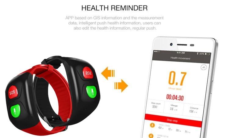 Smart bracelet remote monitoring of health indicators adults and children Vektros VS18, GPS tracking, SIM card, SOS button and call, pulse, blood pressure, alarm falling