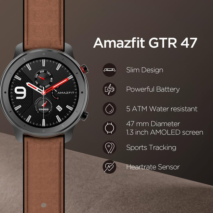 Smart watch Amazfit GTR 47mm, 5ATM, 24 days of battery life, Aluminum housing