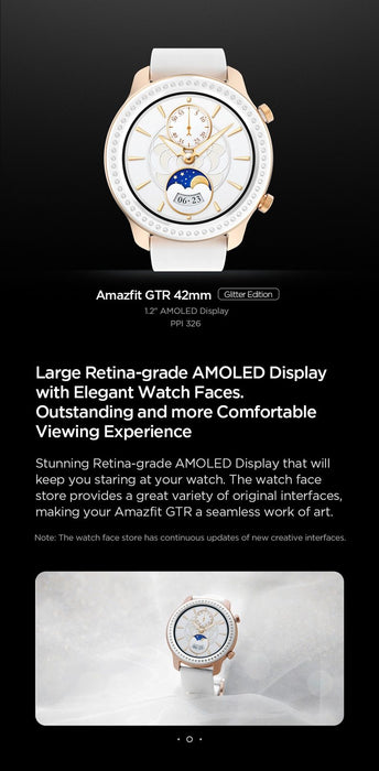 Smart watch Amazfit GTR 42mm Glitter Edition Swarovski, 5ATM, 12 days of battery life, Aluminum housing