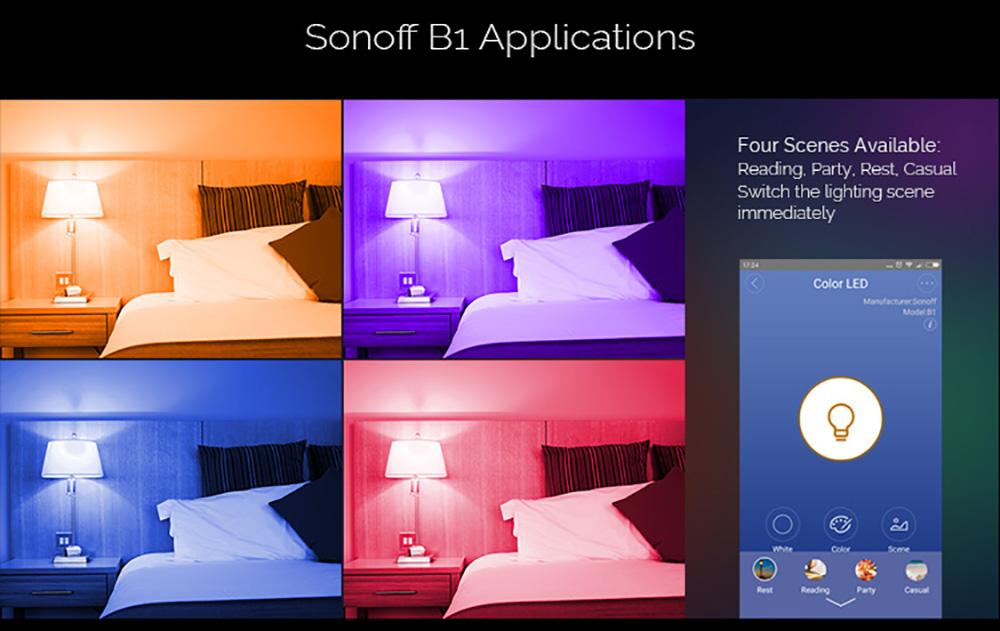 Smart WiFi LED bulb Sonoff B1 E27, RGB colors, control over light