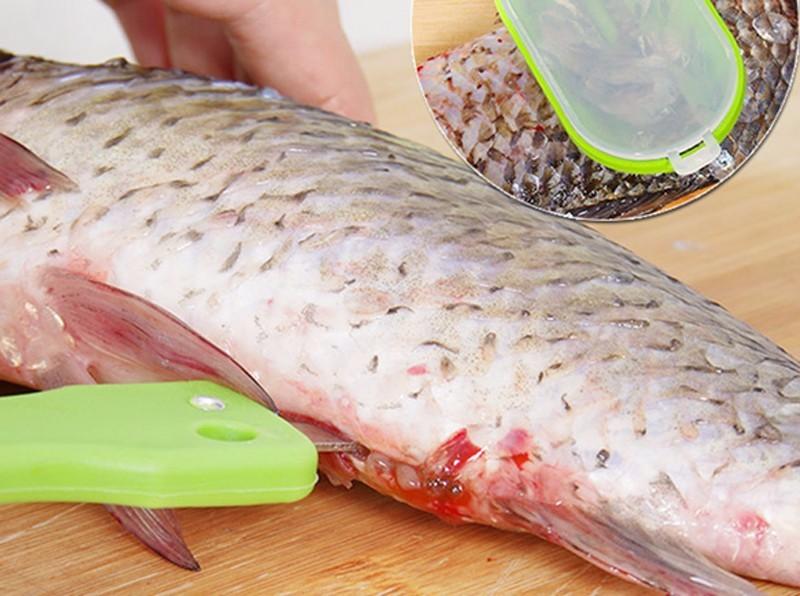 Utensil with a knife for cleaning scales and entrails of fish