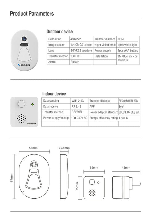 Bell Door camera WIFi RF2.4G and night vision VStarcam D1