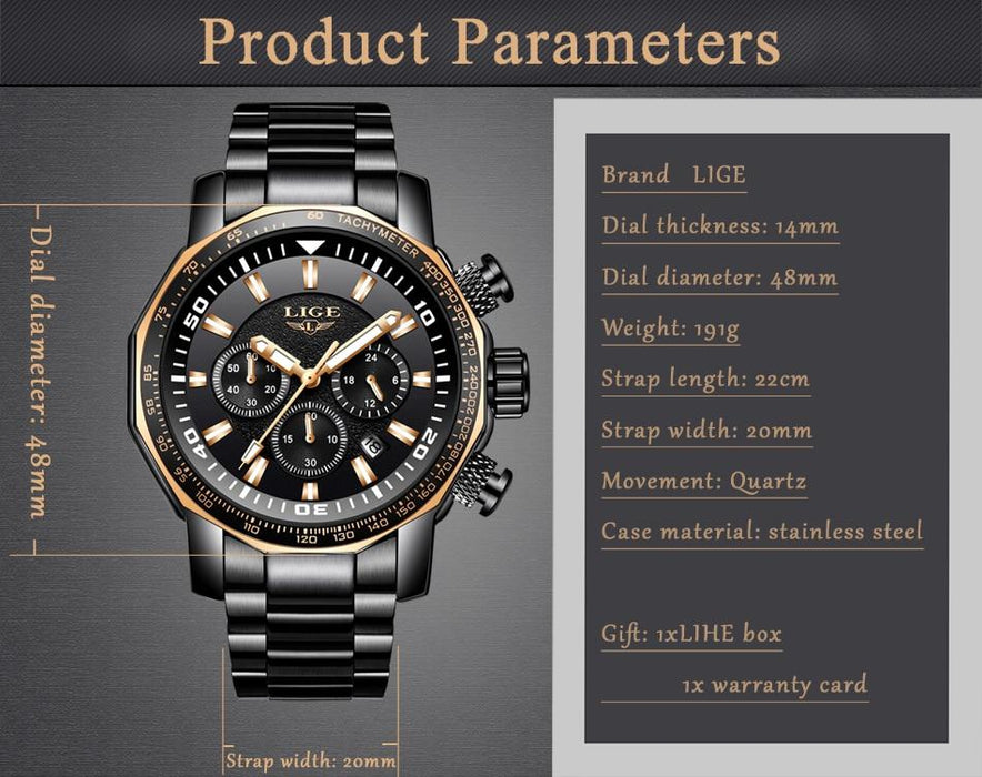 Waterproof male quartz watch LIGE 9871