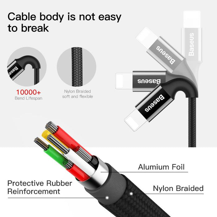 Luminosity LED charging cable Baseus 8pin for iPhone 5/6/7/8 / X / XS / XR, 25cm, 1m, 1.5m, 2m