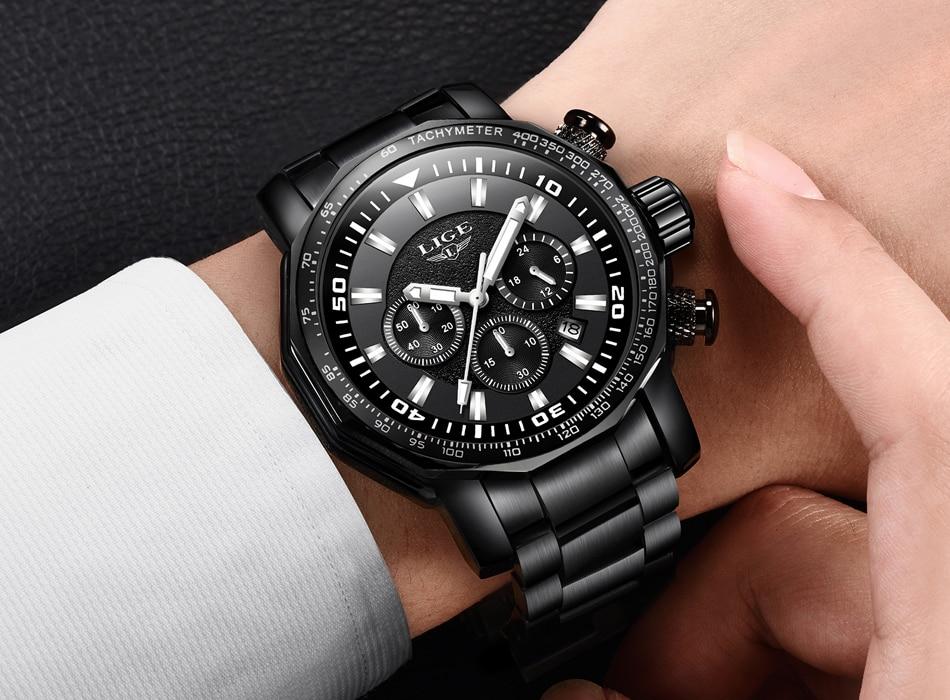 Waterproof male quartz watch LIGE 9871